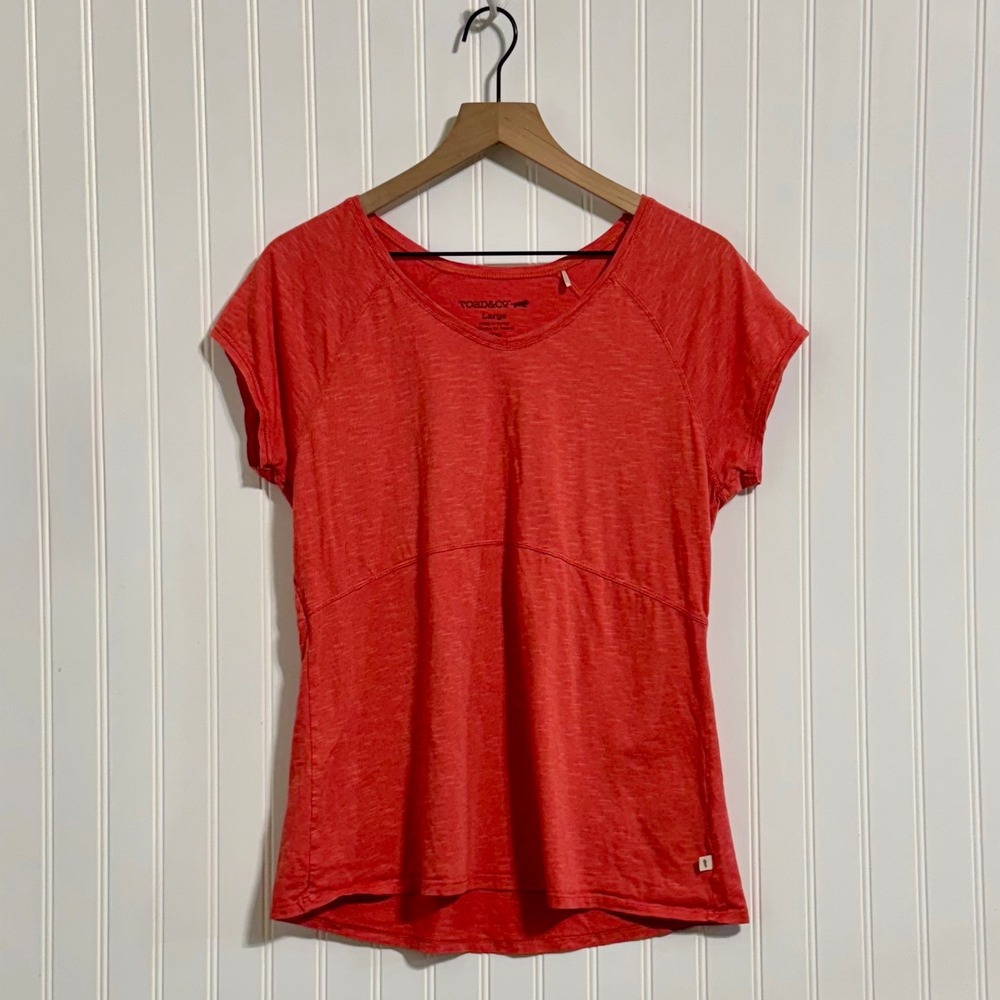 Toad&Co Bonita SS Tee Coral Pink Large Organic Cotton Tencel Gorpcore Hiking‎